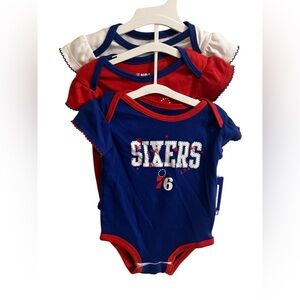 Philadelphia 76ers NBA NEW Baby Girls 3-Pk Bodysuit Set, Baby Sz 3/6 Months